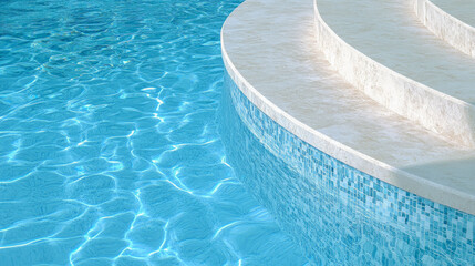 Obraz premium High resolution curved swimming pool edge with crystal clear blue water creating luxurious resort pool design inspiration for hospitality marketing travel brochures and wellness blogs