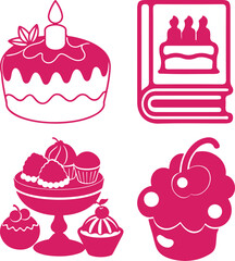Cute seamless pattern of cartoon cupcakes and cakes with sweet decorations in a vector illustration