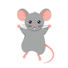 Cute Cartoon Mouse Standing with Arms Up Isolated on White Background for Children s Illustration