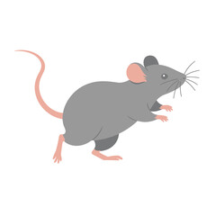 Cartoon Gray Mouse Standing on Hind Legs Isolated on White Background Simple Vector Illustration