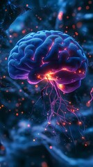 Fototapeta premium Glowing Blue Pixelated Brain Abstract Background