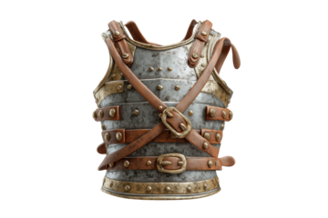 PNG Medieval steel and leather armor with buckles and rivets in front view