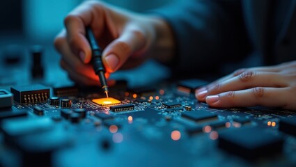 Fototapeta premium Technician repairing electronic circuit board