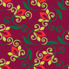 Islamic tulip, floral geometry. Tatar seamless pattern. Culture of the Tatar people, symbols of green and red