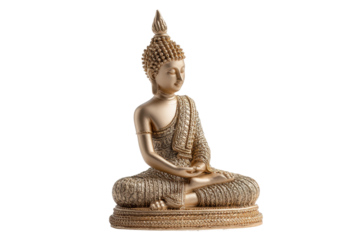 PNG Golden buddha statue in meditation pose with ornate detailing