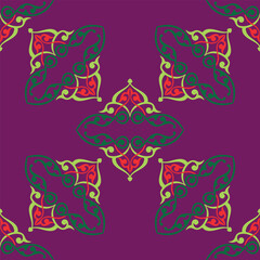 Islamic tulip, floral geometry. Tatar seamless pattern. Culture of the Tatar people, symbols of green and red
