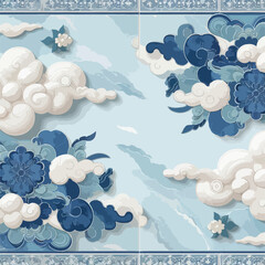 Fototapeta premium ceramic floor motif with blue cloud image