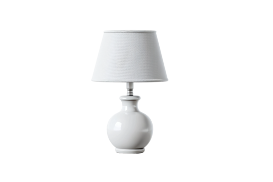 PNG Classic white ceramic table lamp with oval base and fabric shade