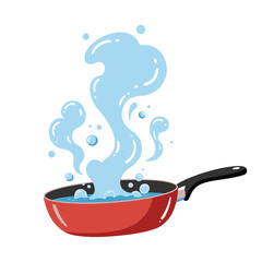 Boiling Water in a Red Pan with Bubbles and Steam Illustration