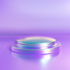 Elegant iridescent product display podium on a minimalist purple background for presentation