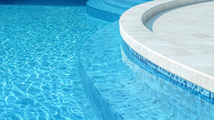 Obraz premium Close Up View of Curved Blue Pool Edge with Mosaic Tile Detail for Resort Marketing Imagery
