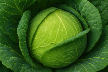 Fototapeta premium Fresh green cabbage with vibrant leaves and water droplets, showcasing its natural beauty and freshness
