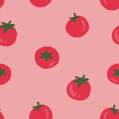 Pink Tomato Pattern - Seamless Textile Design with Red Tomatoes