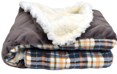 A plaid blanket isolated on a transparent background, perfect for clipart and design projects, showing detailed fabric texture and pattern
