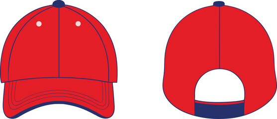 Hat Dad Cap Vector Mockup front and back side Illustration Cap Hat Outline editable vector. Flat Sketch Dad Hat Template .