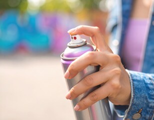 Close-up of female artist holding spray paint can for graffiti art