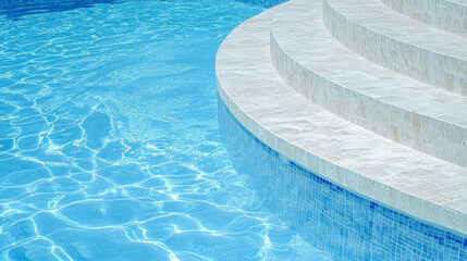 Obraz premium Close Up View of Curved Blue Pool Edge with Mosaic Tile Detail for Resort Marketing Imagery