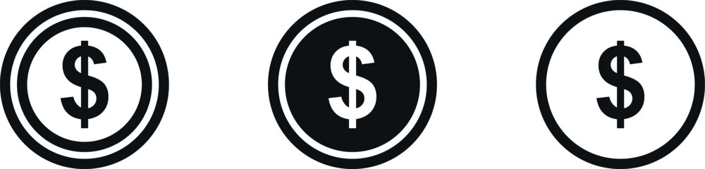 Obraz premium Three Dollar Sign Icons in Different Styles