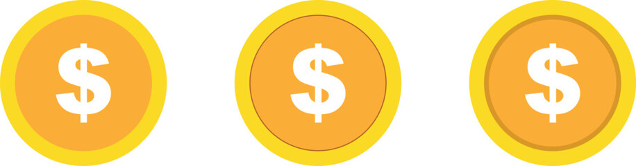 Obraz premium Three simple gold-colored dollar coins on a plain background.