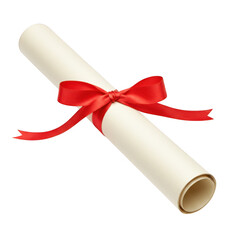 Diploma scroll with red ribbon isolated on transparent background