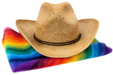 A traditional sombrero hat and a colorful woven blanket isolated on a transparent background, showcasing vibrant Mexican cultural elements
