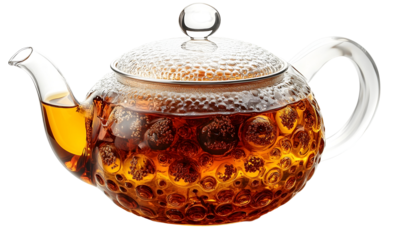 Glass tea kettle filled with tea