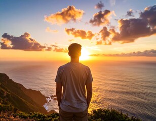 Man views sunset over ocean