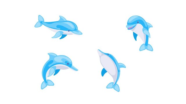 Cartoon Dolphins Sprite Sheet Animation, White and Green Screen