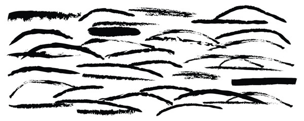 Black pen hand drawn collection of  single line. Vector collection of underlines and highlight lines. Chalk lines, charcoal highlight strokes doodle set. Pencil underlines, kids crayon strips, brush 