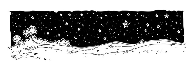 night sky with stars and clouds hand drawn landscape