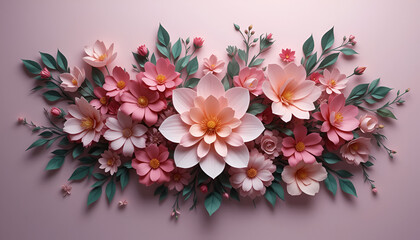 Elegant Paper Flowers Bouquet Pink Floral Arrangement Botanical Design Spring Blossom