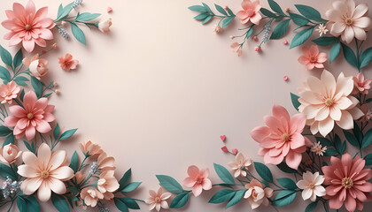 Elegant Paper Flowers Frame Pastel Pink Background Wedding Invitation Design
