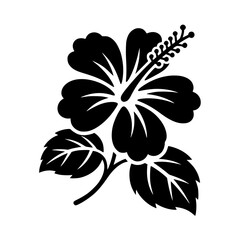 Obraz premium Silhouette of a hibiscus flower with leaves