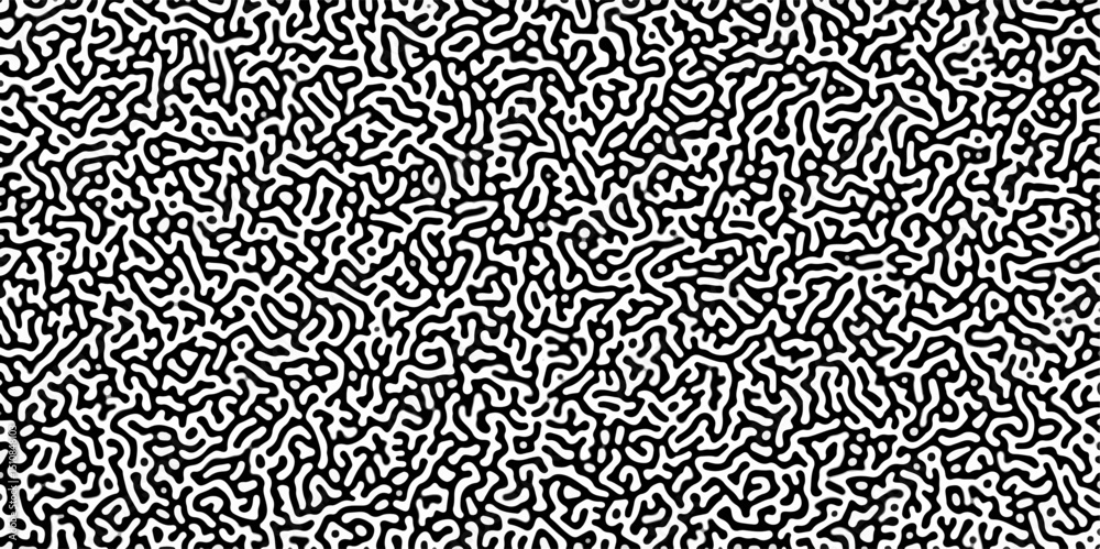Poster 260Turing reaction diffusion monochrome seamless pattern with chaotic motion .Linear design with biological shapes. Organic lines in memphis. abstract turing organic wallpaper background .	