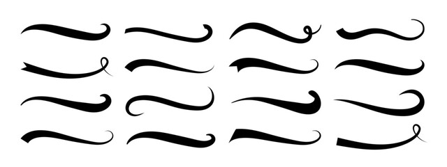 Set of different baseball swoosh tails, swoosh waves for text vector elements