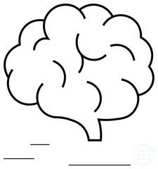 Abstract brain with motion lines suggesting speed or thought flow, paired with subtle globe outline. Ideal for innovation, creativity, global ideas, knowledge sharing, neuroscience, education, flat