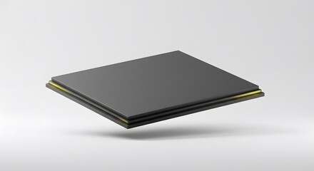 Abstract Black Layered Platform with Gold Accents: Minimalist 3D Render Design