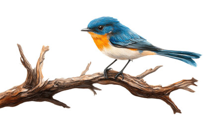 Vibrant Blue Bird Sitting on a Branch Studio Artwork