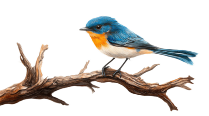 Vibrant Blue Bird Sitting on a Branch Studio Artwork