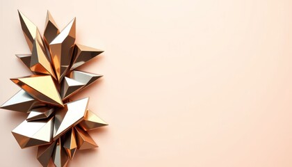 Luxurious Geometric Crystal Formation on Soft Peach Background with Copy Space