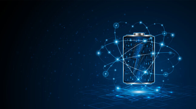 Battery technology concept with power circuit board. The future of fast electric battery charging	