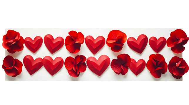 Red hearts and petals pattern valentines day design