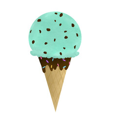 Mint chocolate chip ice cream cone