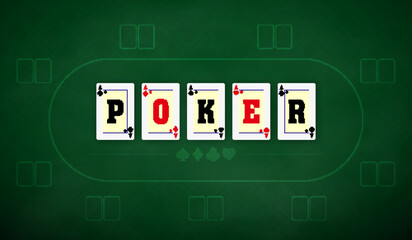 Poker table background in green color. Combination of playing cards for playing Texas Hold'em poker. Vector illustration.