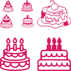 Cute seamless pattern of cartoon cupcakes and cakes with sweet decorations in a vector illustration