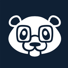 Cartoon vector illustration of a panda bear face wearing glasses, black and white style