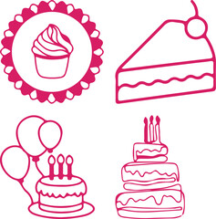 Cute seamless pattern of cartoon cupcakes and cakes with sweet decorations in a vector illustration