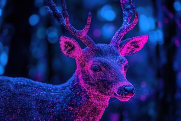 Cybernetic deer in neon forest