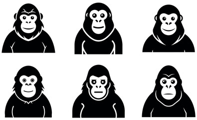 Simple black and white gorilla icons set © mstMazeda