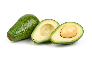 Fresh Avocados with a half, isolated on White Background